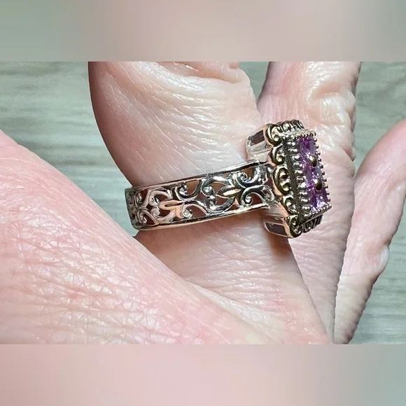 Gems En Vogue Sterling Silver 1.05ctw Pink Sapphire Cluster Ring, Size 8, 6g - Picture 9 of 10